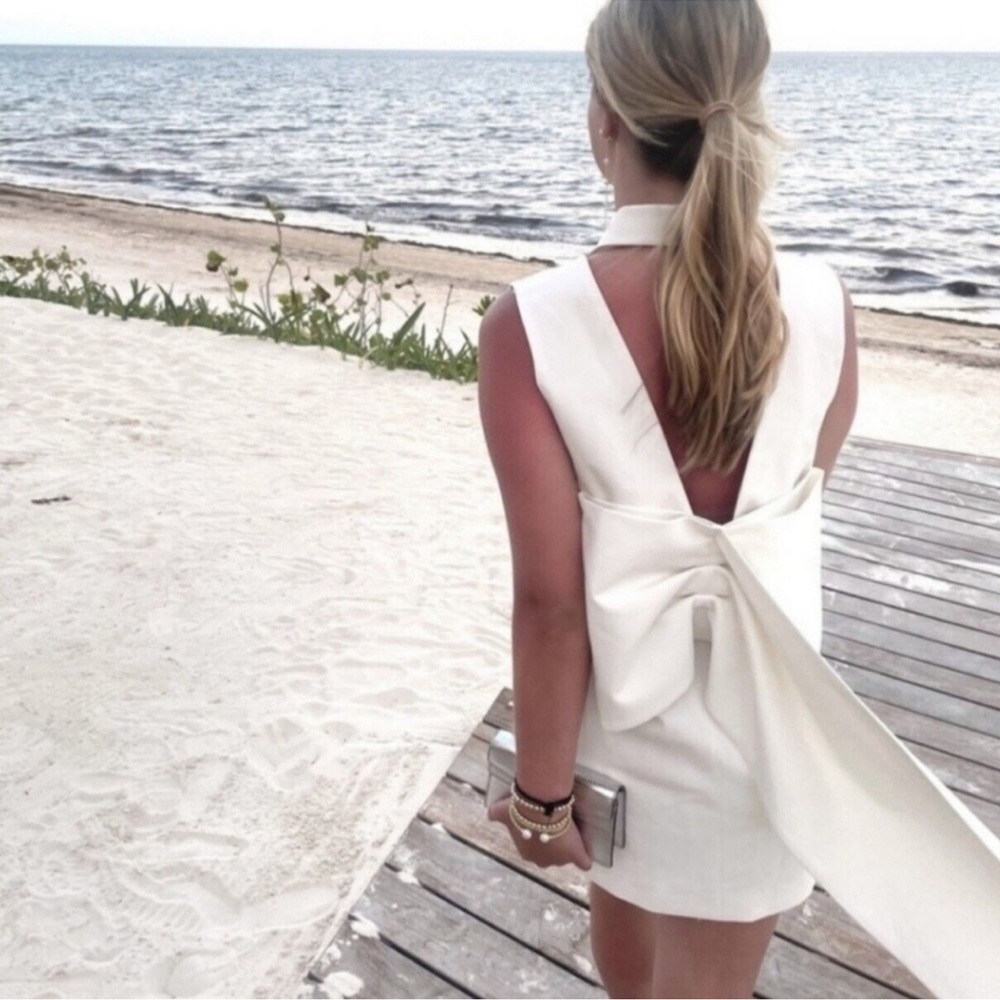 ZARA White Limited Edition Exaggerated Bow Tuxedo Blazer dress Short Waistcoat